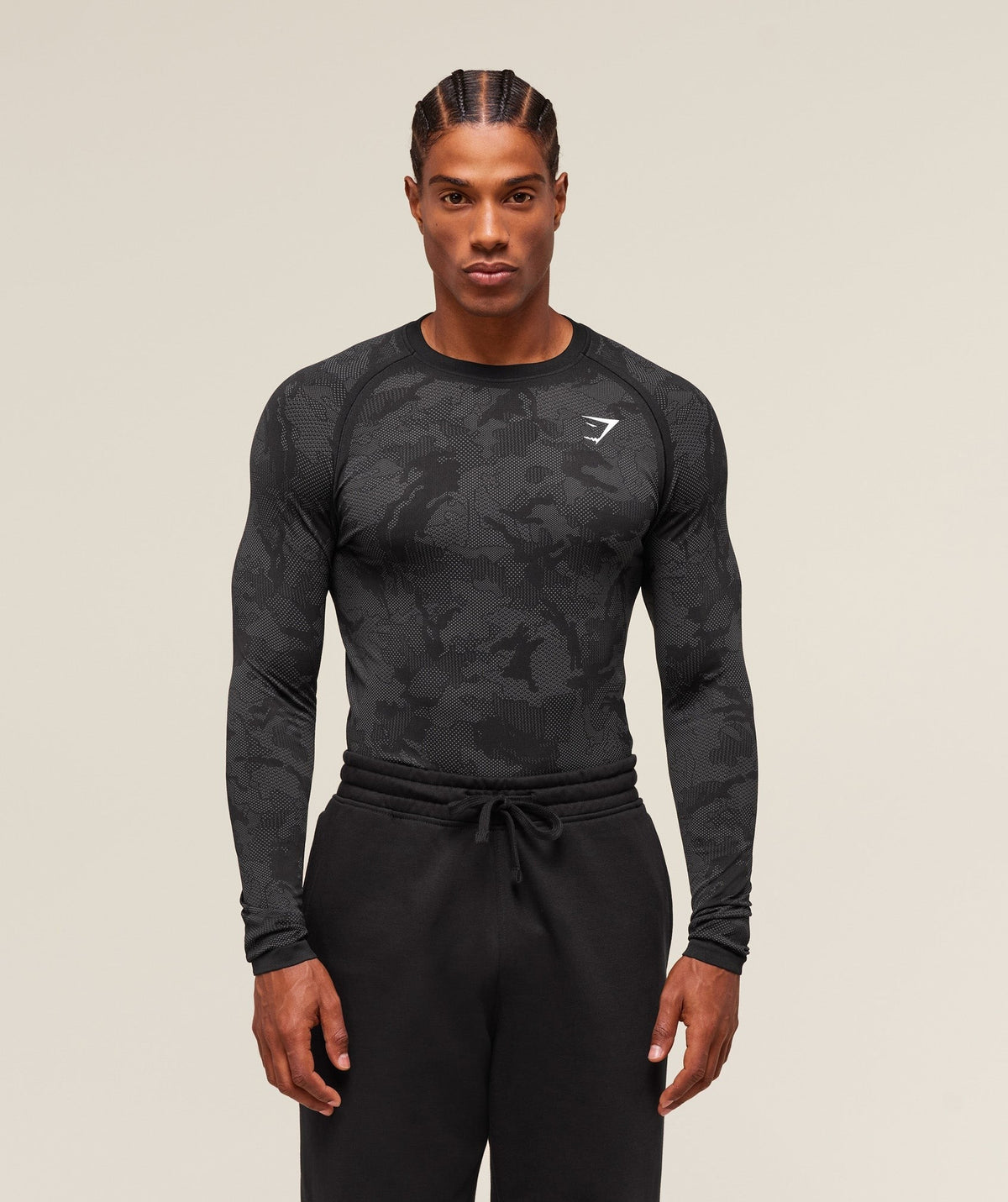 Gymshark Geo Seamless Long Sleeve Tee - Black/Charcoal Grey