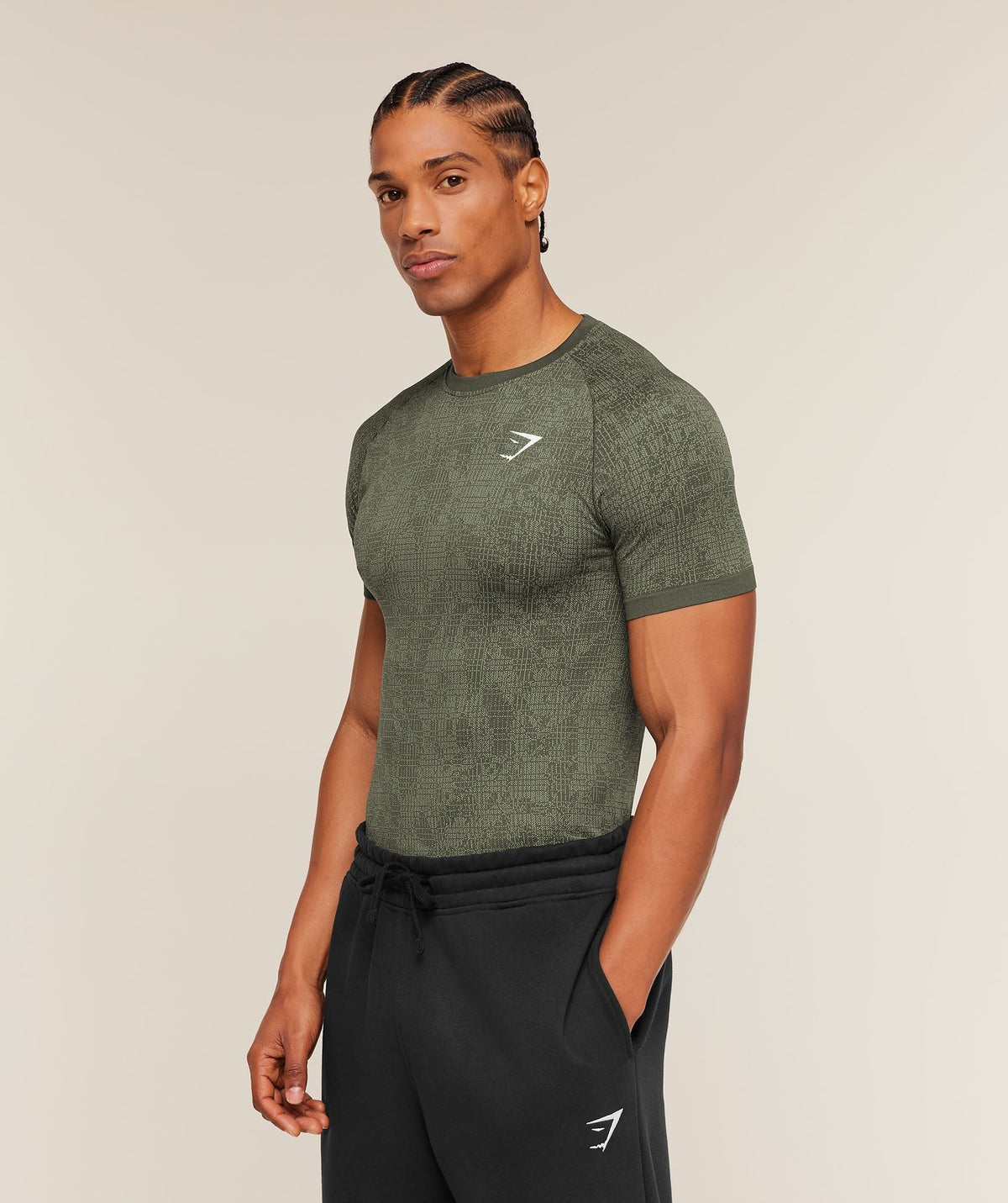 Gymshark Geo Seamless Grid Tee - Strength Green/Haze Green