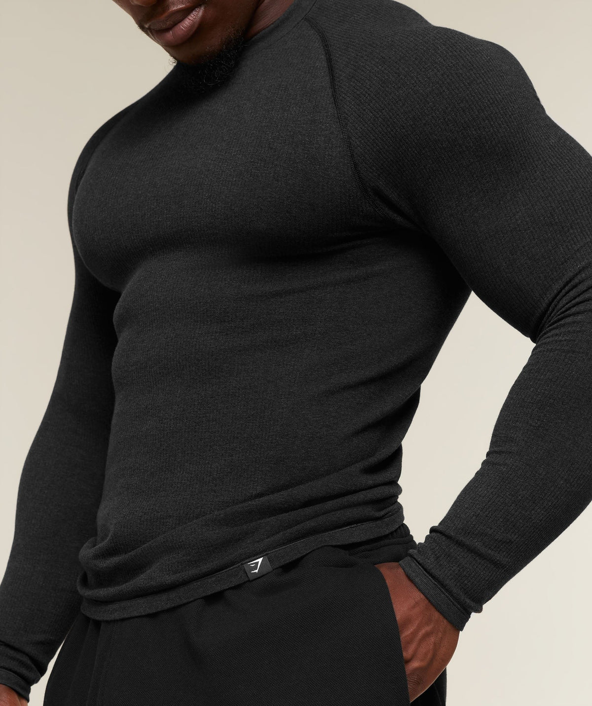 Gymshark Cotton Seamless Long Sleeve Tee - Black Marl