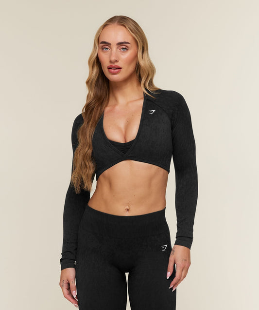 Gymshark Adapt Animal x Whitney Long Sleeve Crop Top - Black/Asphalt Grey