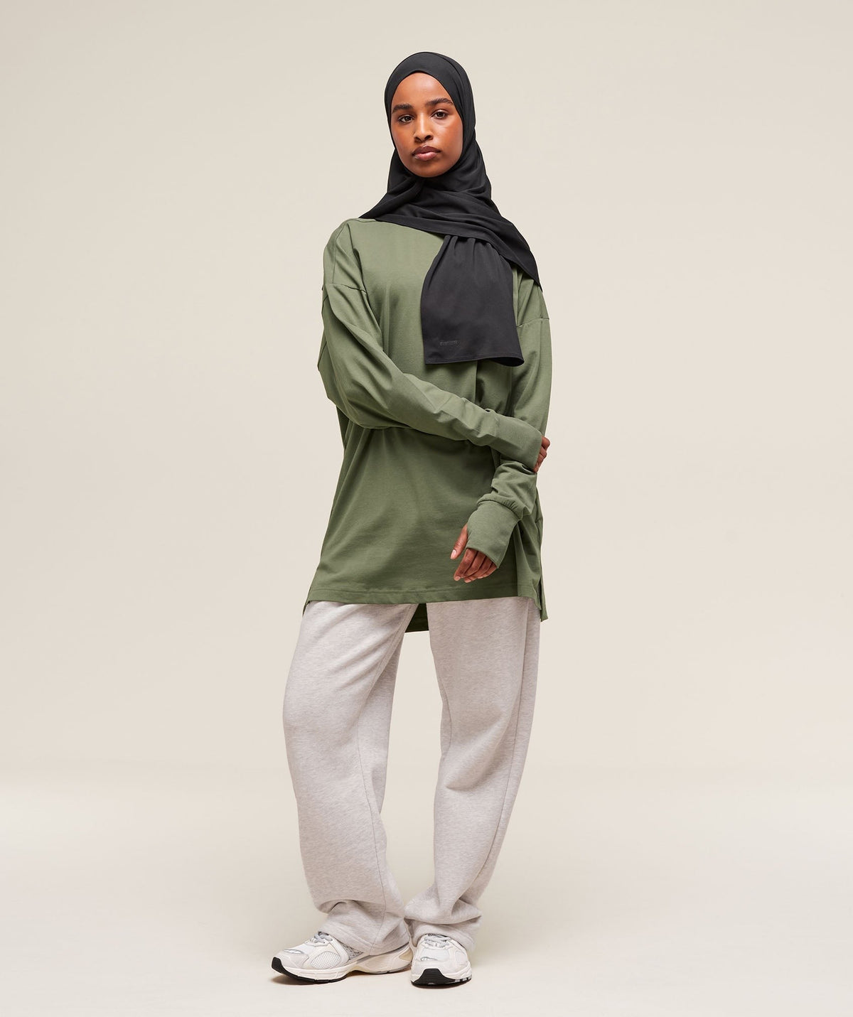 Gymshark Covered Longline Cotton Long Sleeve Top - Core Olive