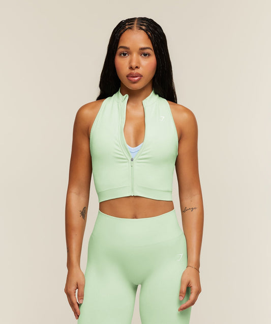 Gymshark Adapt Solid Zip Front Top - Sprint Green