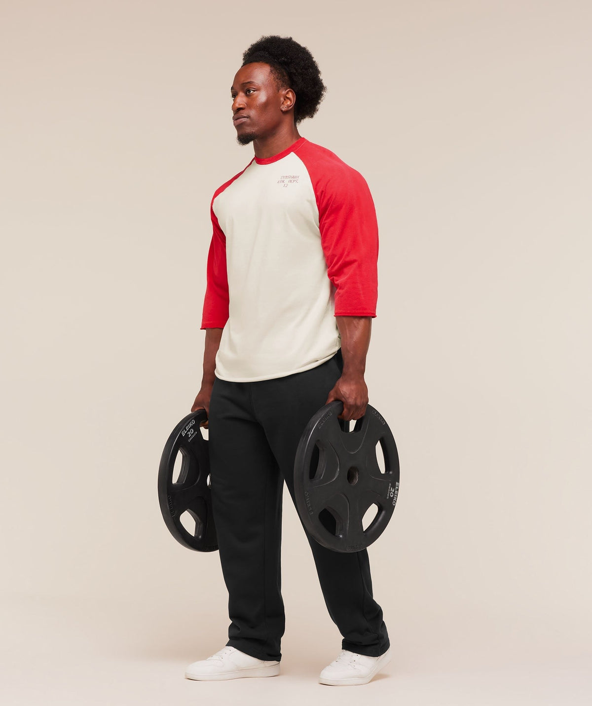 Gymshark Retro Collegiate 3/4 Sleeve Tee - Tinted White/Athletic Red