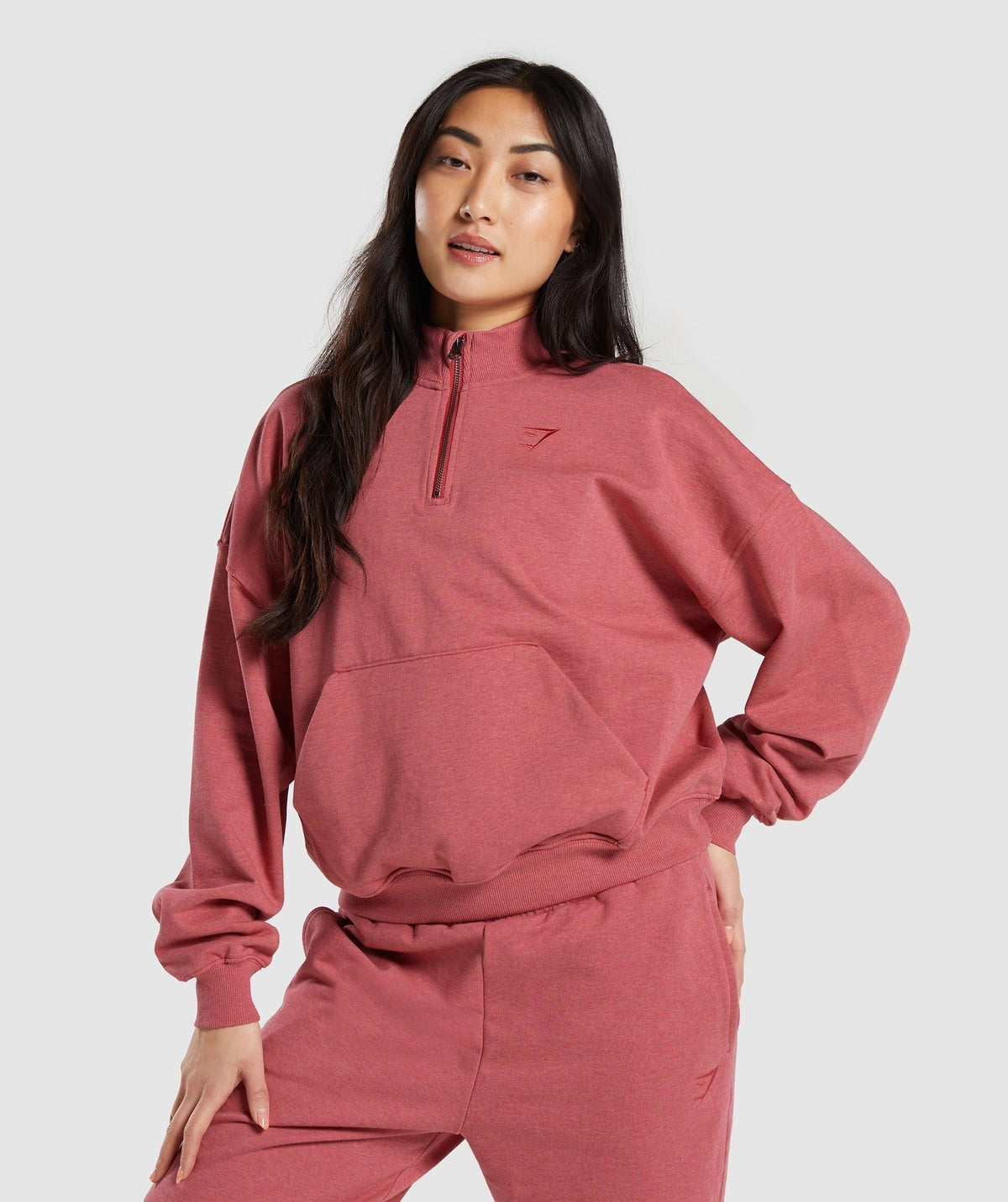 Gymshark Rest Day Sweats 1/2 Zip Pullover - Bros Heritage Pink Marl
