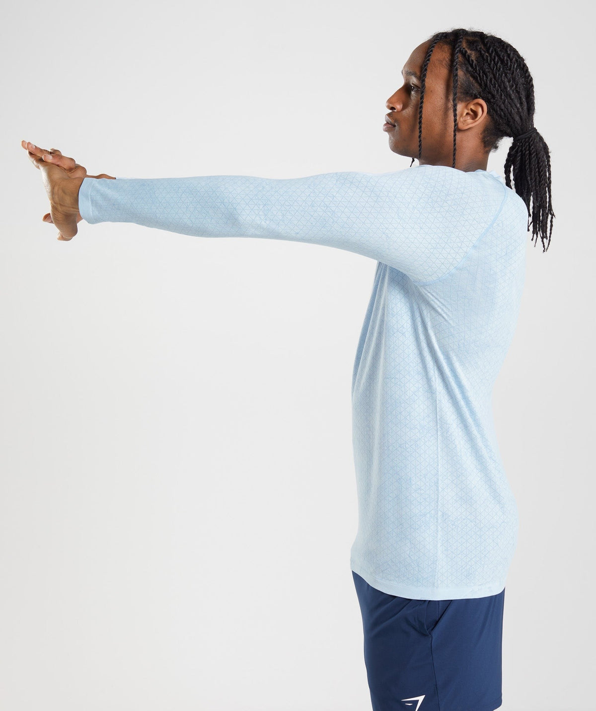 Gymshark Geo Seamless Long Sleeve Tee - White/Moonstone Blue