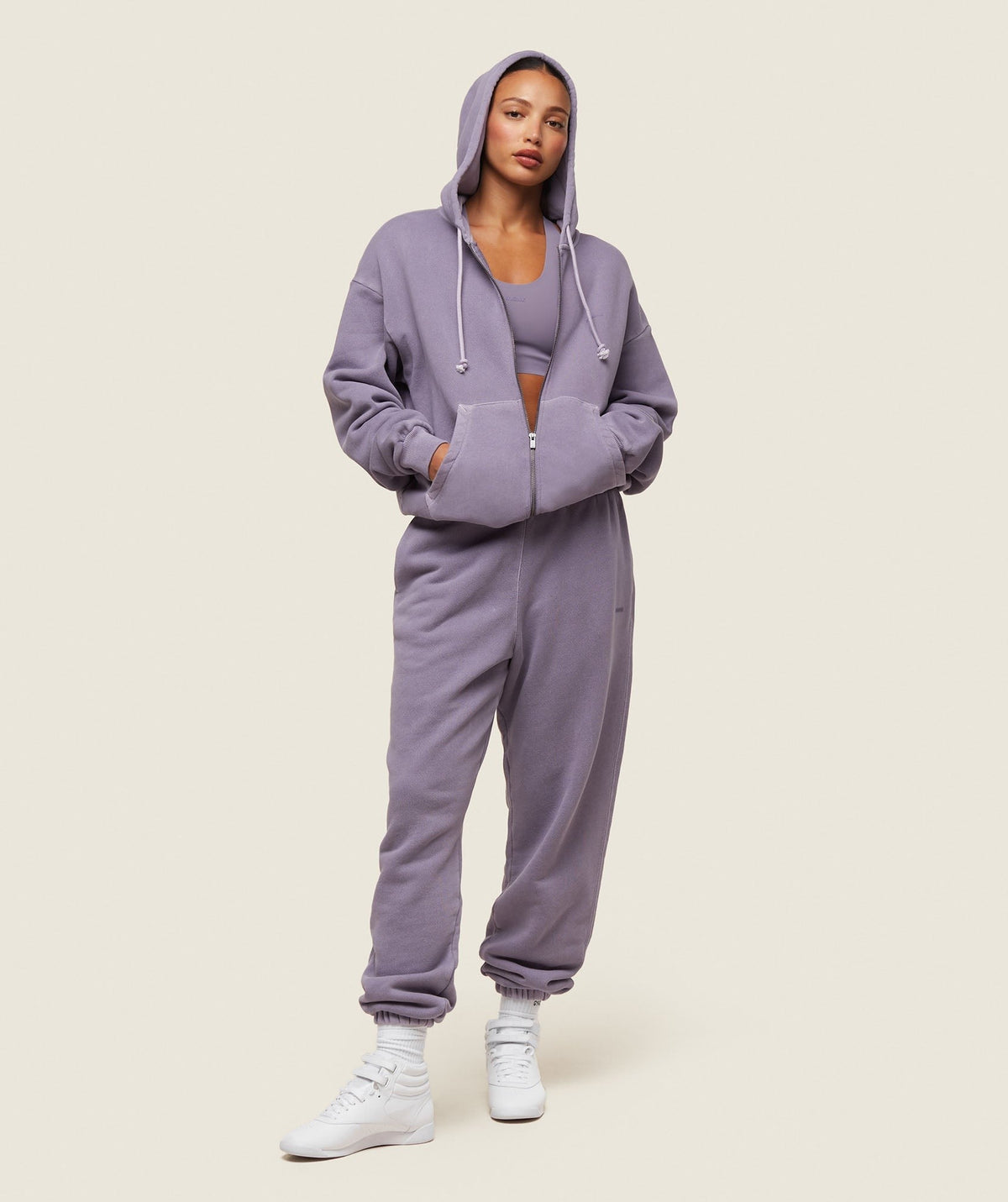 Gymshark Comfort Oversized Full Zip Hoodie - Fog Purple/Pigment Garment Dye + Wash