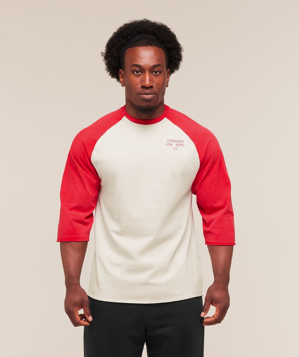 Gymshark Retro Collegiate 3/4 Sleeve Tee - Tinted White/Athletic Red