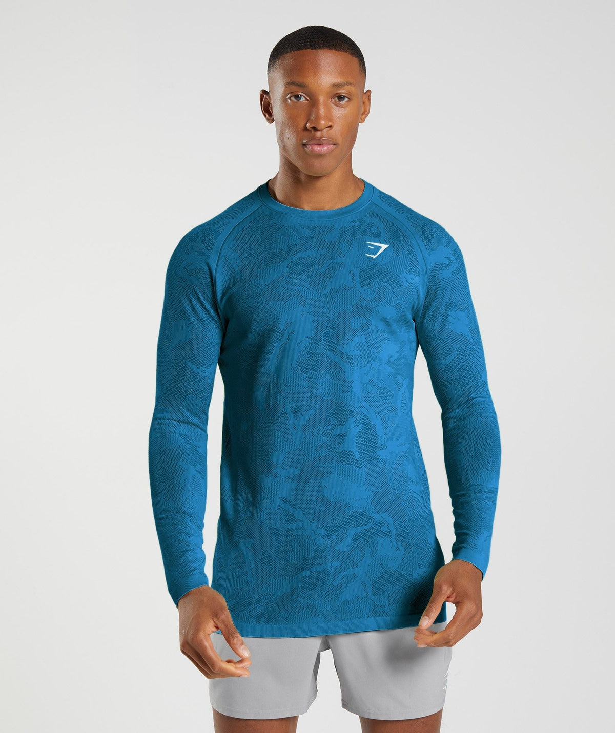 Gymshark Geo Seamless Long Sleeve Tee - Atlantic Blue/Shark Blue