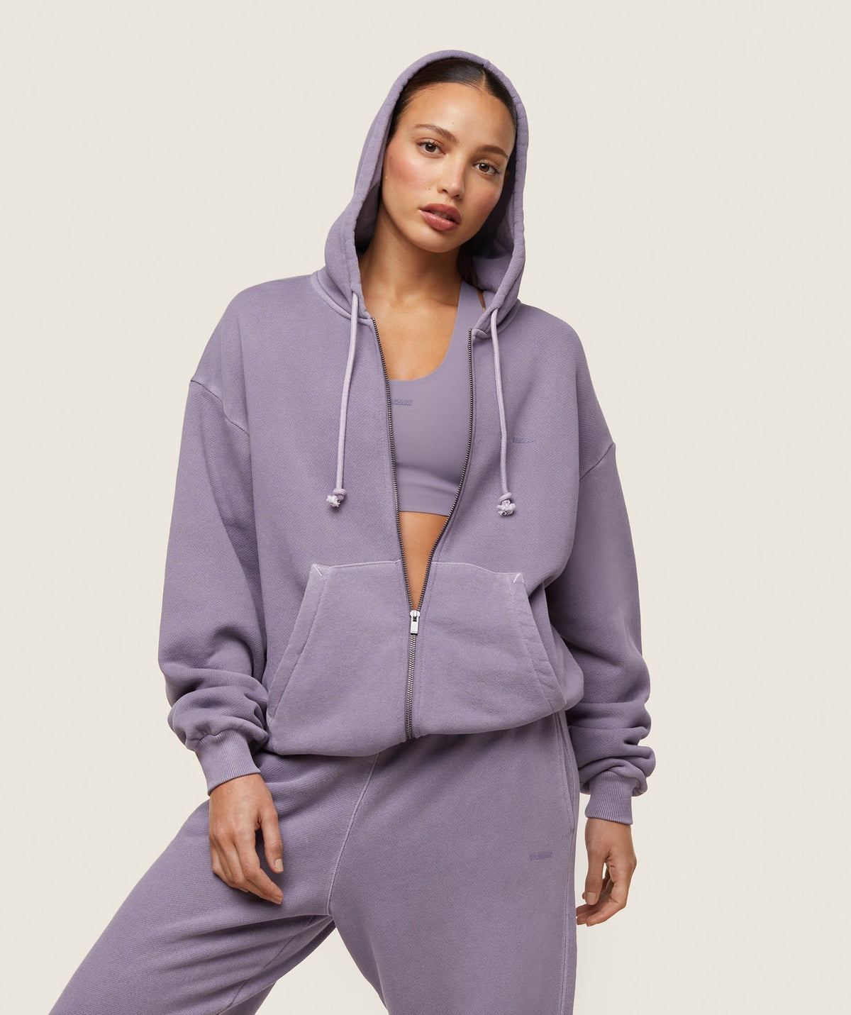 Gymshark Comfort Oversized Full Zip Hoodie - Fog Purple/Pigment Garment Dye + Wash