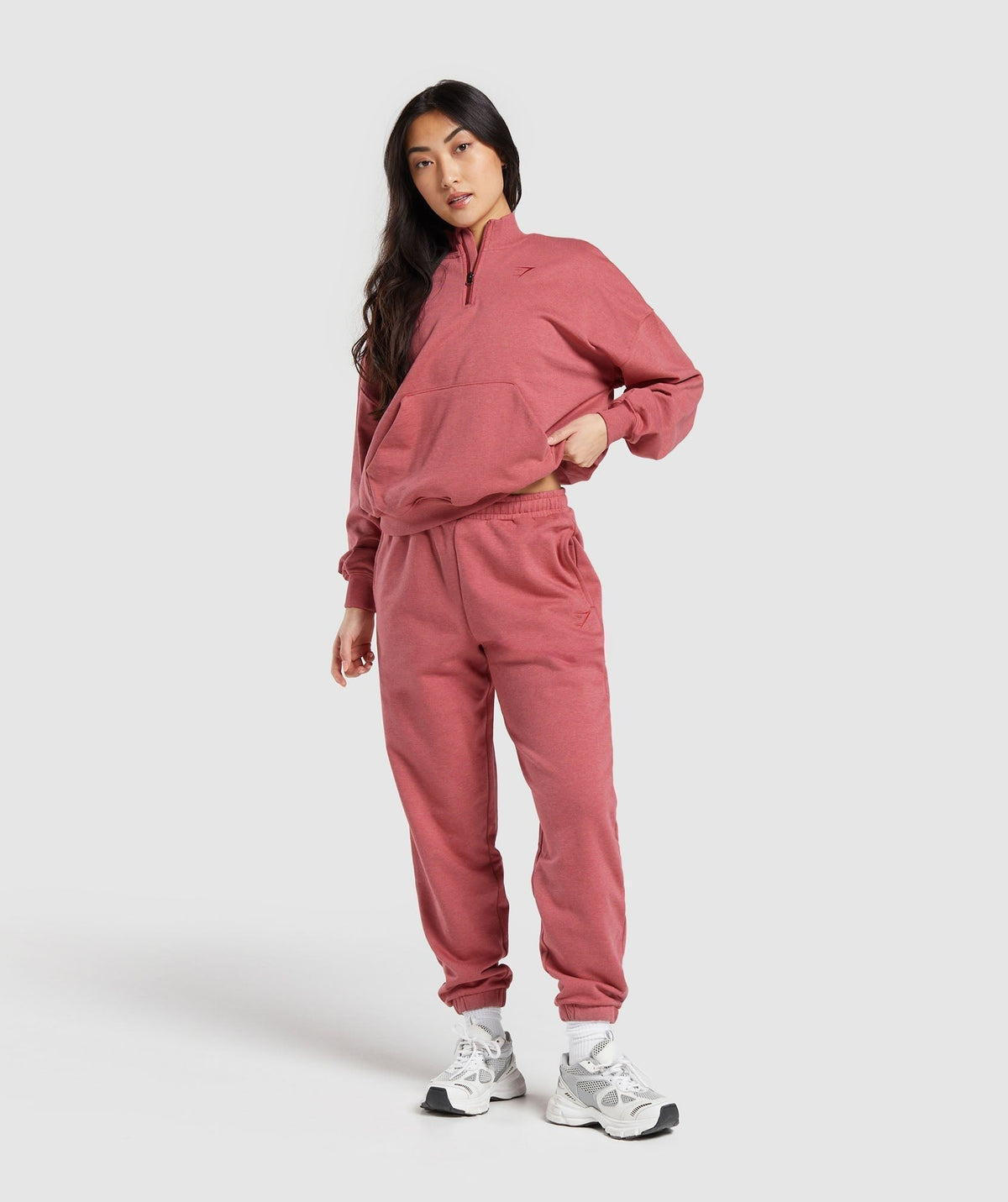 Gymshark Rest Day Sweats 1/2 Zip Pullover - Bros Heritage Pink Marl