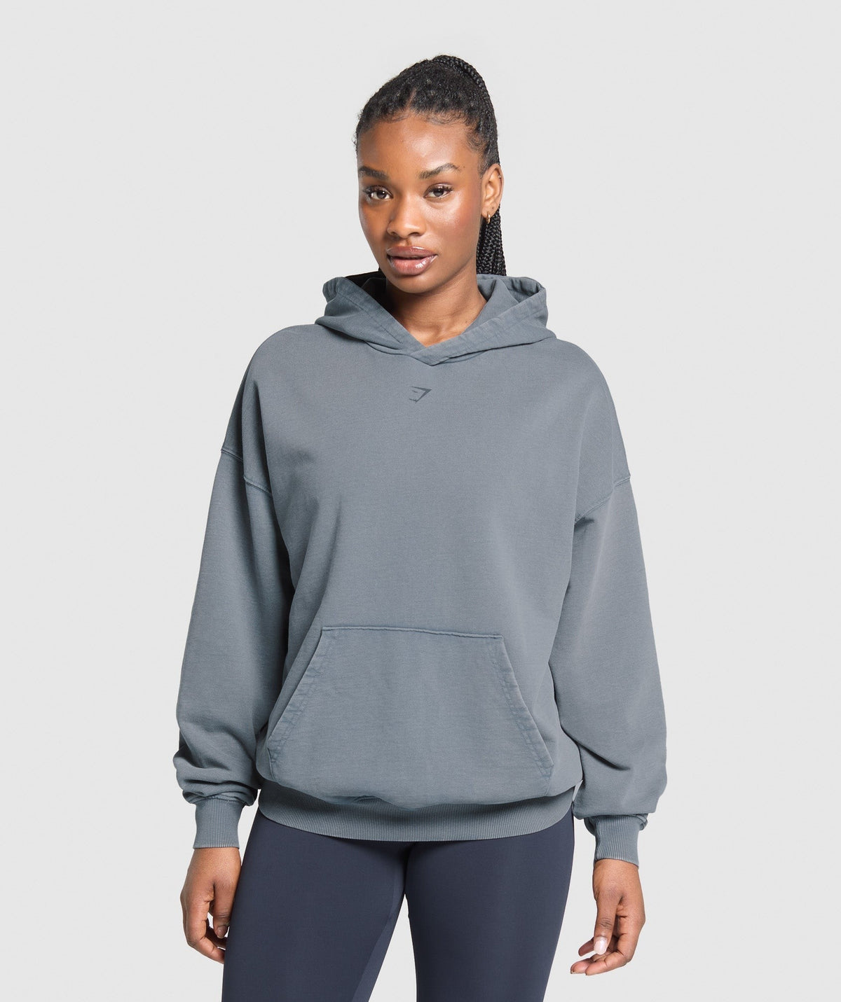 Gymshark 66 Washed Graphic Oversized Hoodie - Iron Blue/Wash