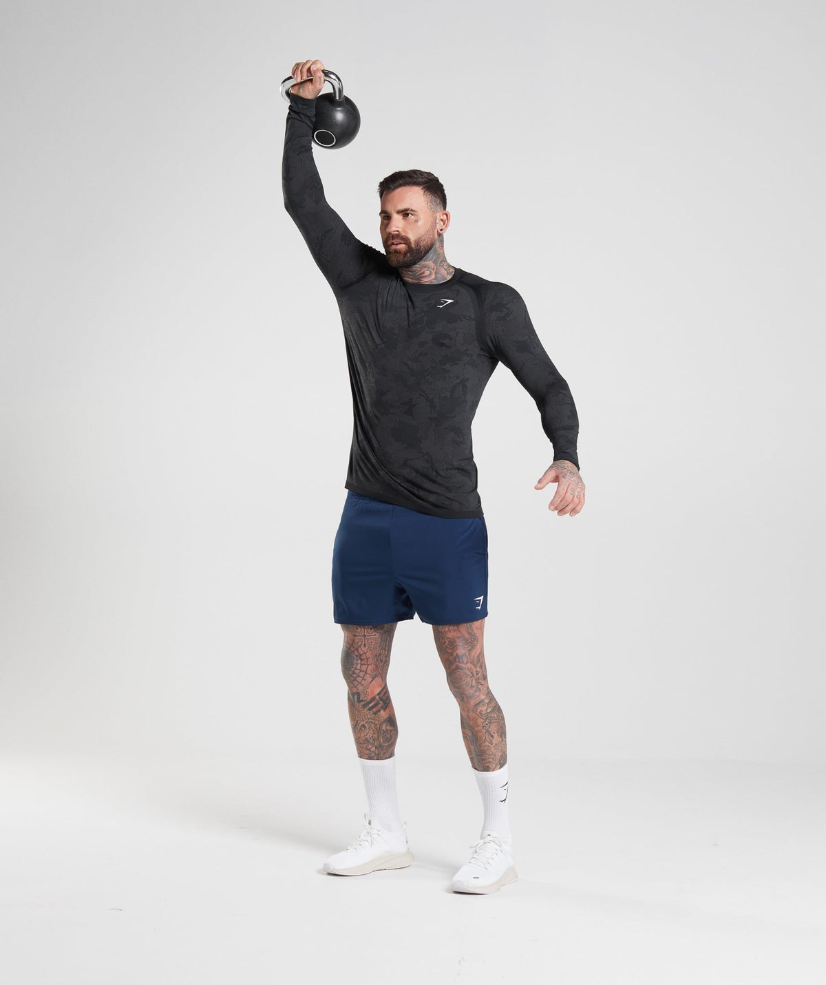 Gymshark Geo Seamless Long Sleeve Tee - Black/Charcoal Grey