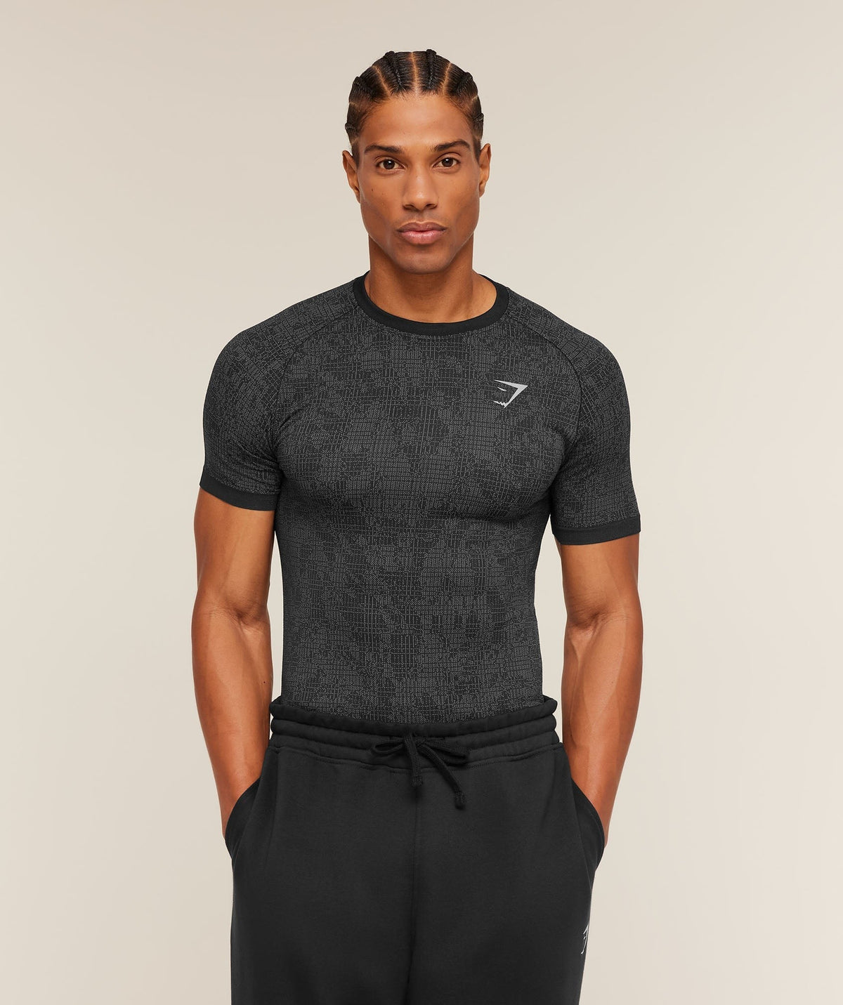 Gymshark Geo Seamless Grid Tee - Black/Smokey Grey