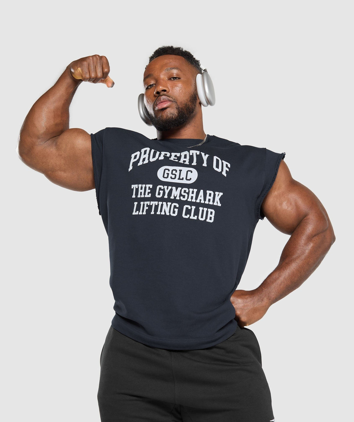 Gymshark Graphic Cut Off Tee - Heavy Blue