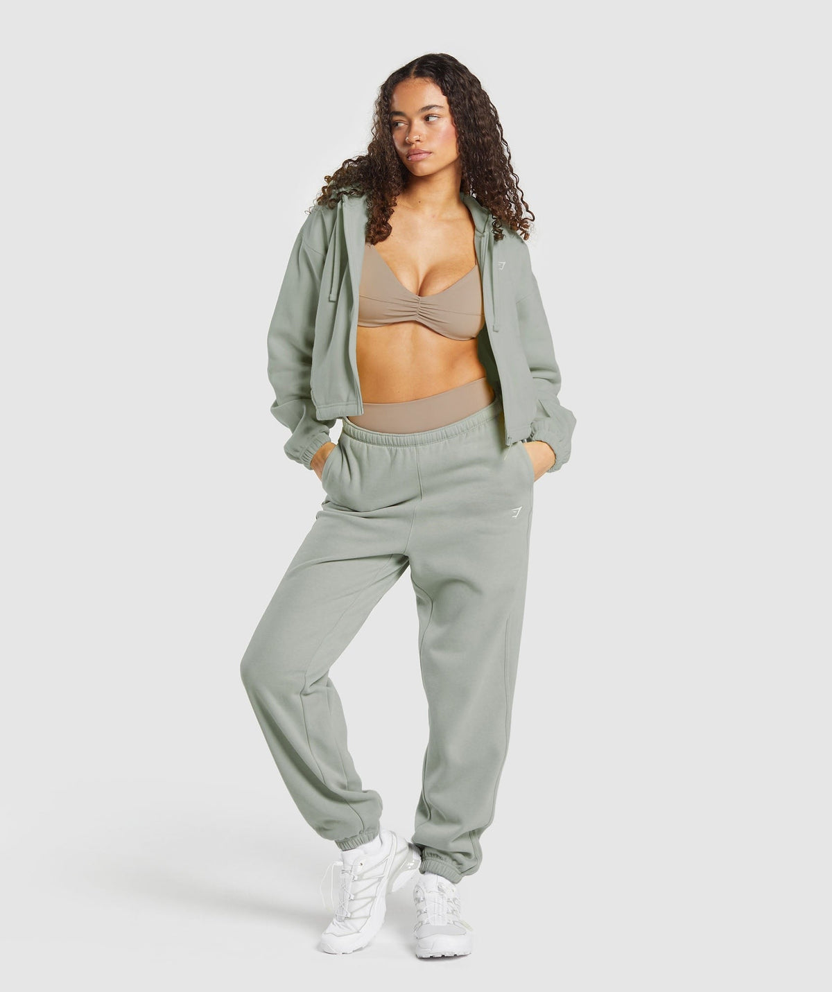 Gymshark Fleece Zip Hoodie - Stone Grey