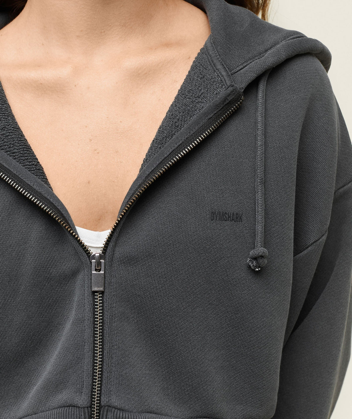 Gymshark Comfort Cropped Full Zip Hoodie - Black/Pigment Garment Dye + Wash