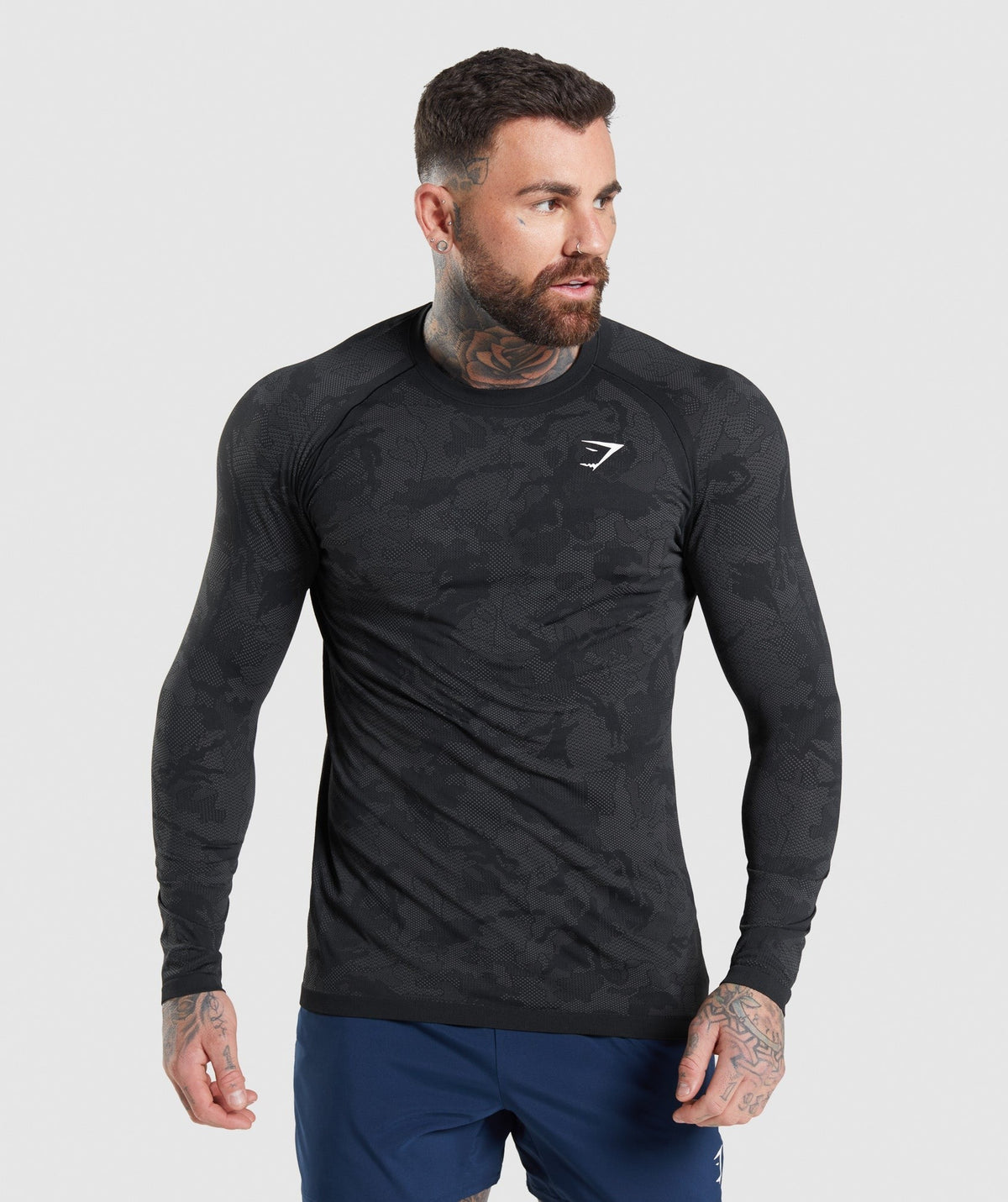 Gymshark Geo Seamless Long Sleeve Tee - Black/Charcoal Grey