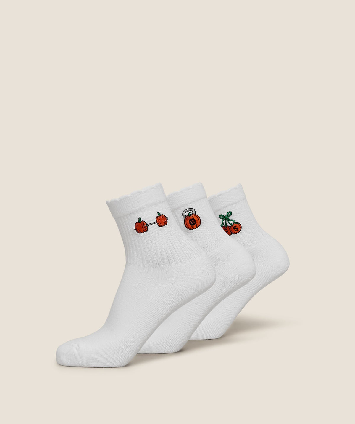 Gymshark Pumpkin Graphic Scalloped Sock 3pk - White