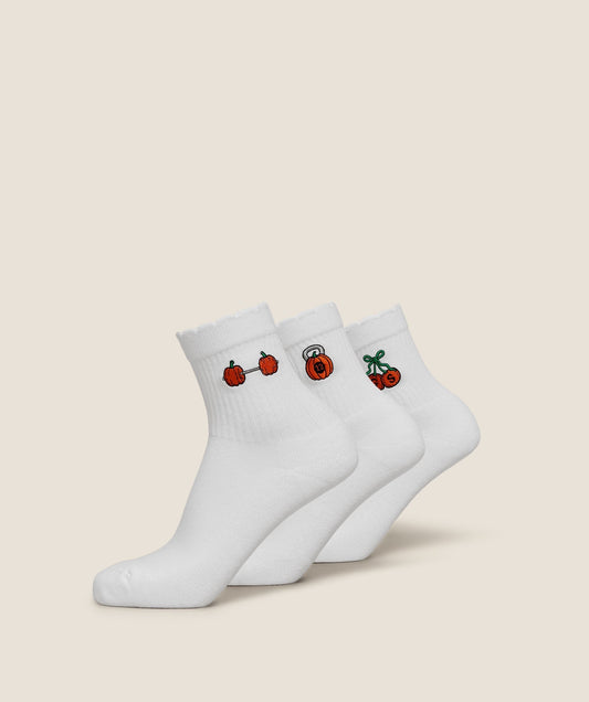 Gymshark Pumpkin Graphic Scalloped Sock 3pk - White