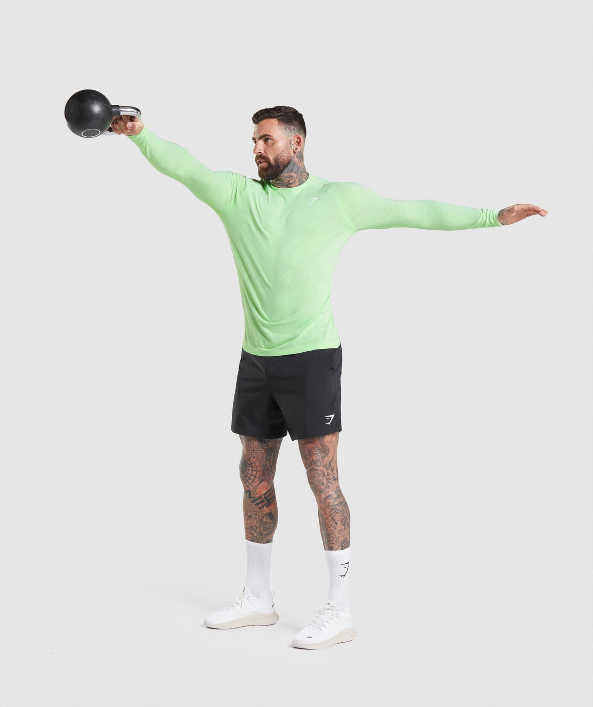 Gymshark Geo Seamless Long Sleeve Tee - Bali Green/White
