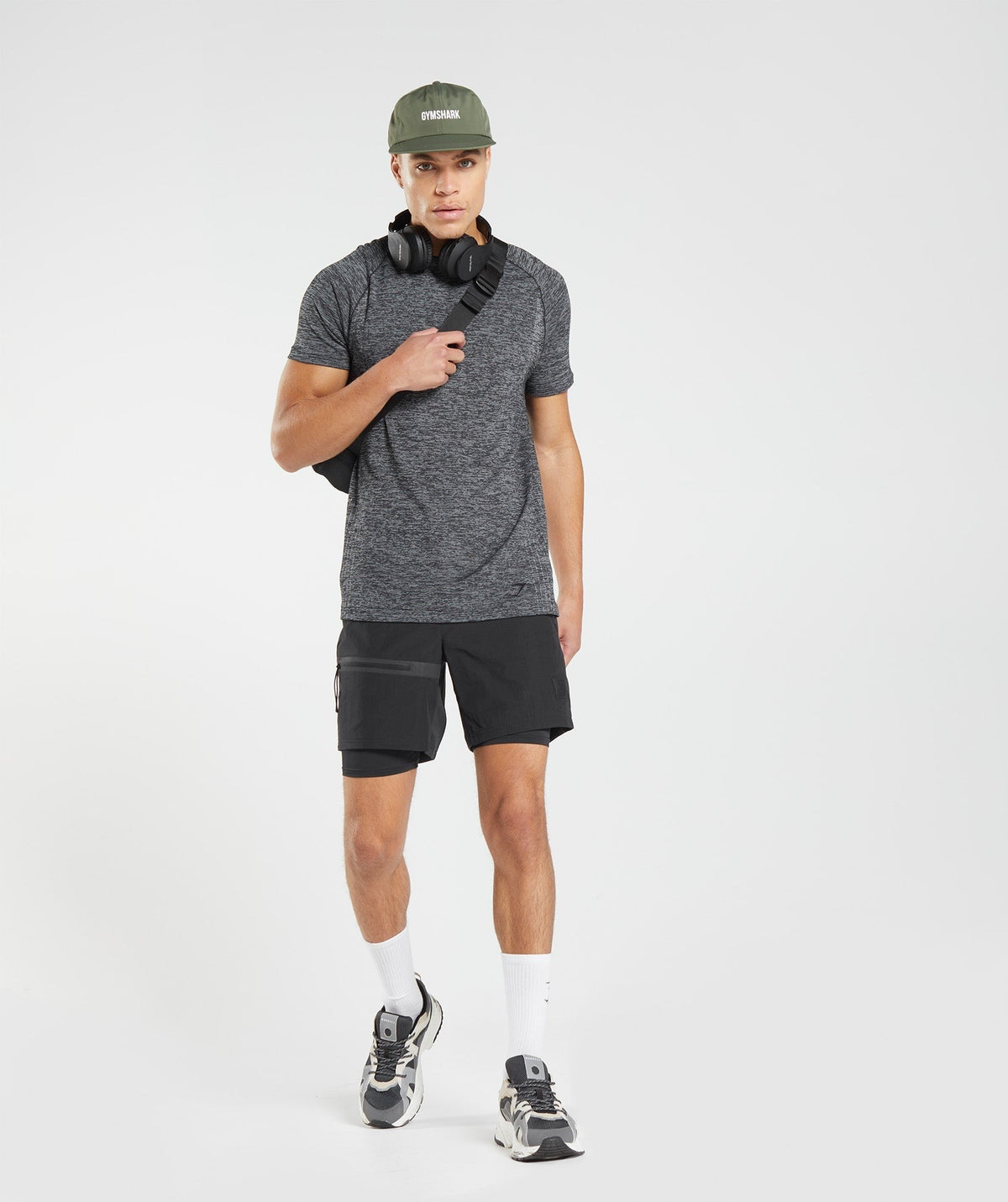 Gymshark Retake Seamless Tee - Black/White Marl