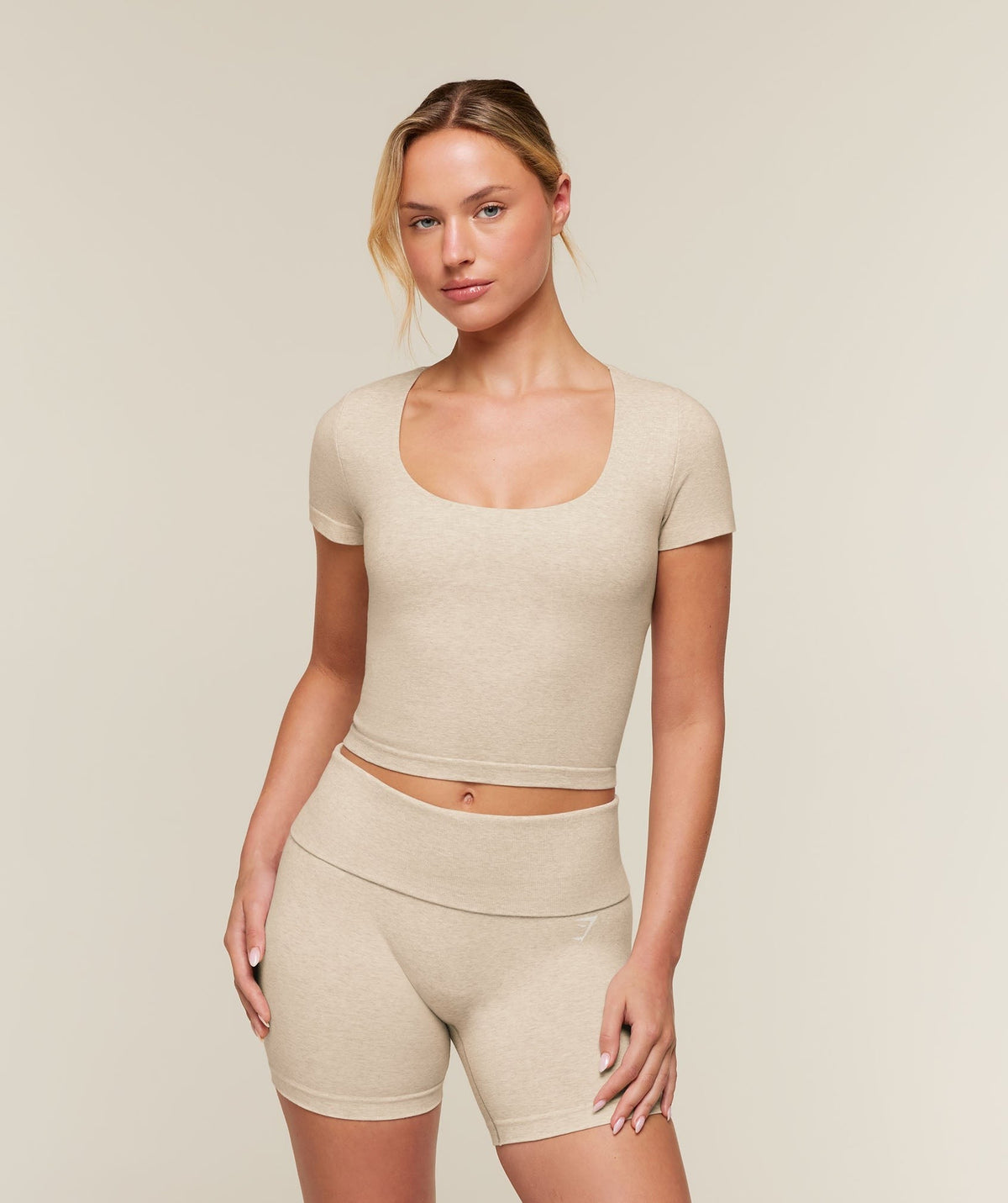 Gymshark CottonMoveTM Midi Short Sleeve Top - Oat Marl