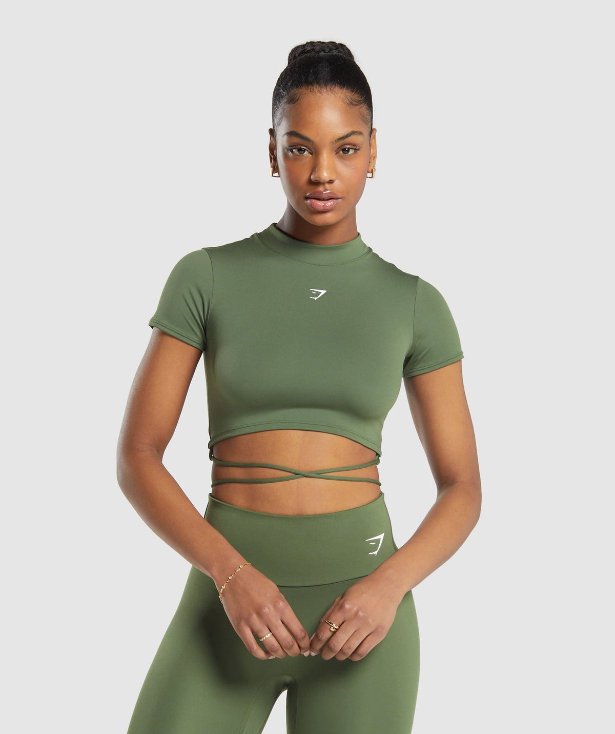Gymshark Everyday Mock Neck Ribbon Tee - Core Olive