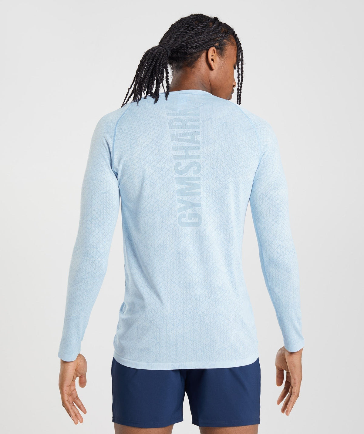 Gymshark Geo Seamless Long Sleeve Tee - White/Moonstone Blue