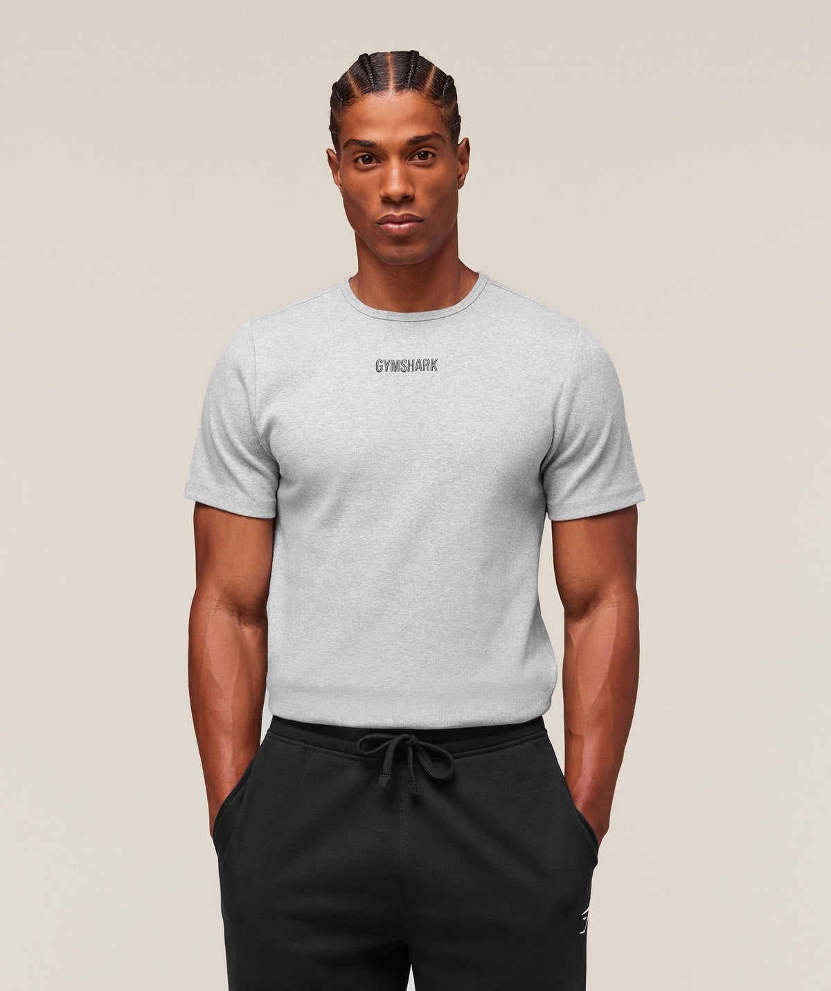 Gymshark Premium Ribbed Tee - Light Grey Core Marl