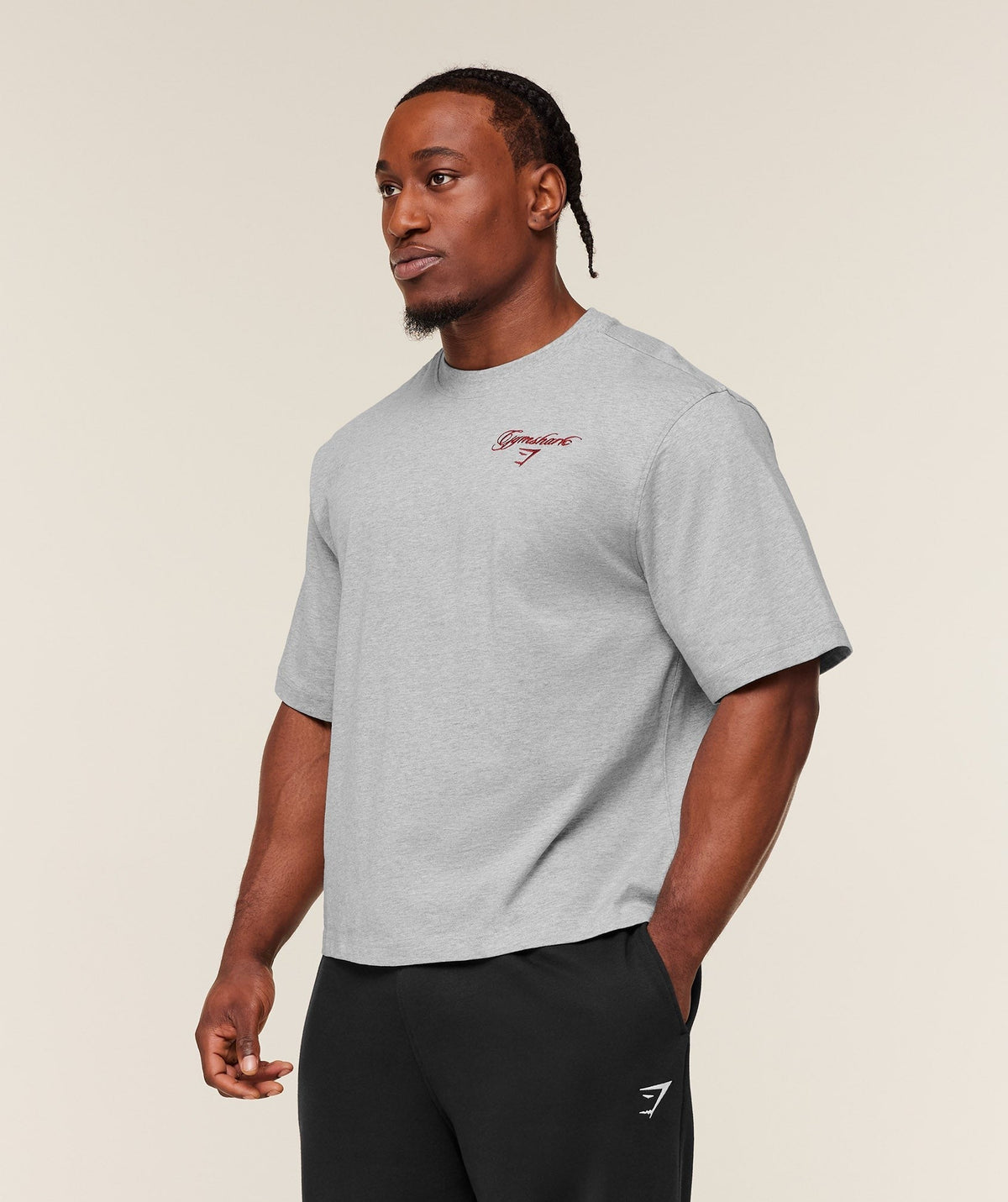 Gymshark Eagle Script Graphic Tee - Light Grey Core Marl