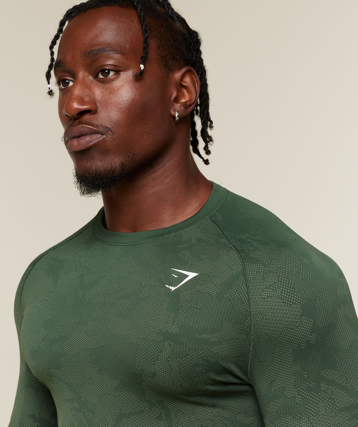 Gymshark Geo Seamless Long Sleeve Tee - Earth Green/Force Green