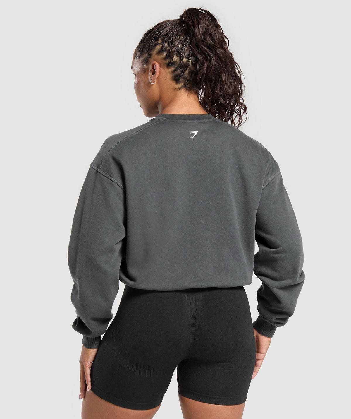 Gymshark Gains Washed Loopback Crew Neck - Asphalt Grey/Black/Spray Dye
