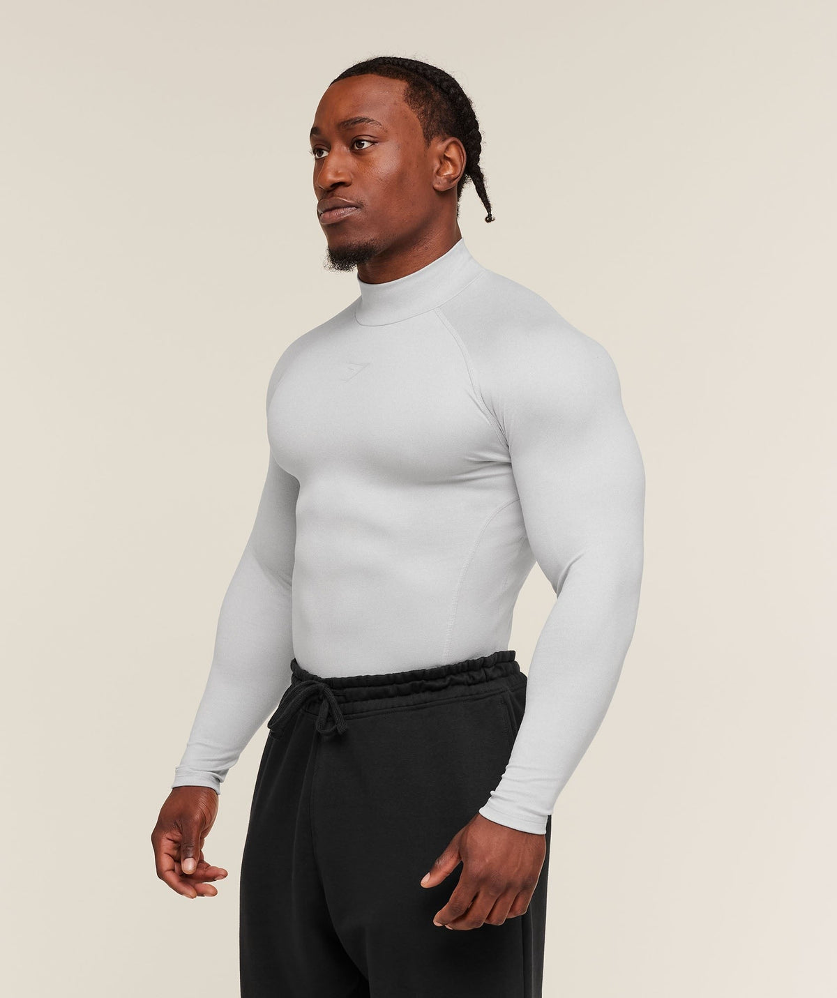 Gymshark Element Baselayer Long Sleeve Mock Neck - White/Metal Grey Marl