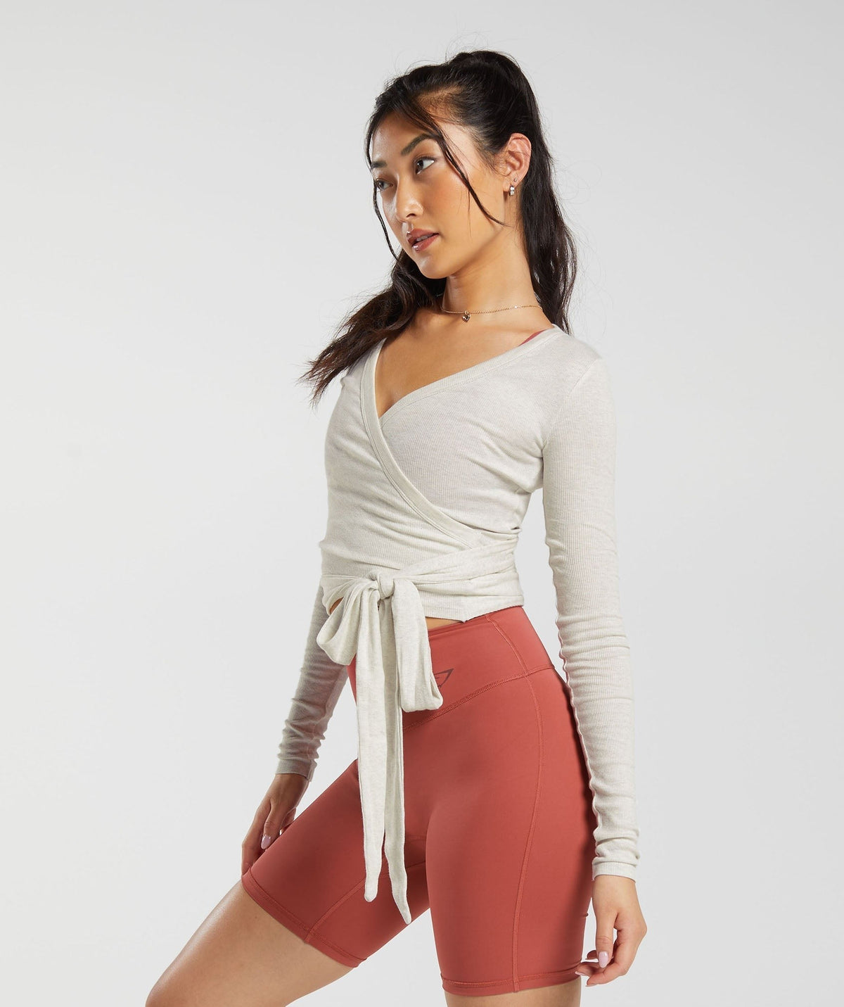 Gymshark ELEVATE WRAP LONG SLEEVE TOP - Bros Frost White Marl