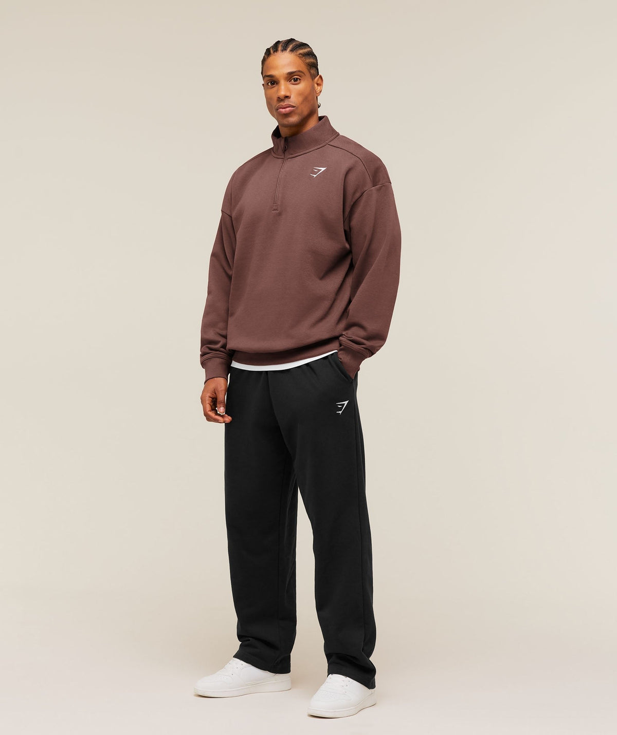 Gymshark Crest Oversized 1/4 Zip - Espresso Brown