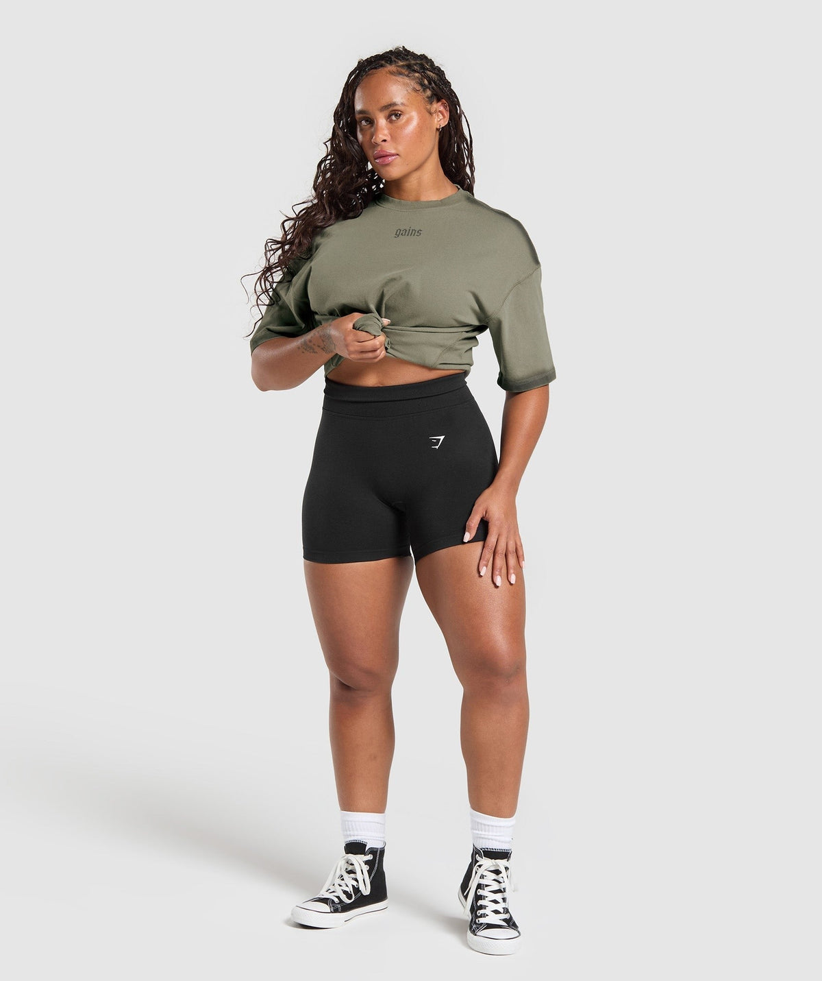 Gymshark Gains Washed Heavyweight Cotton Tee - Base Green/Strength Green/Spray Dye