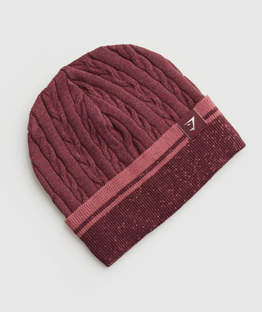 Gymshark Cable Beanie - Bros Rich Maroon/Marl/Burgundy Brown/Soft Berry