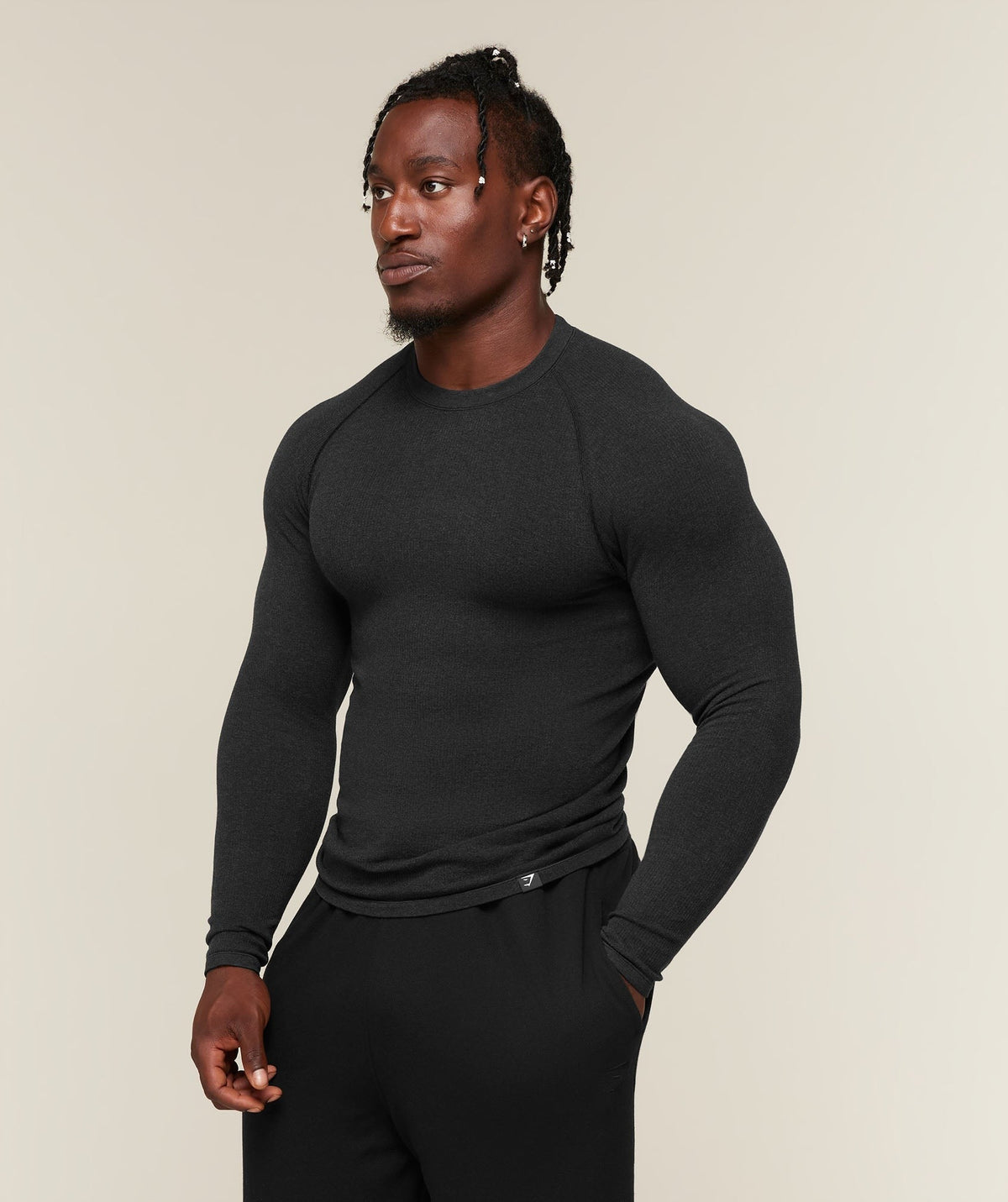 Gymshark Cotton Seamless Long Sleeve Tee - Black Marl