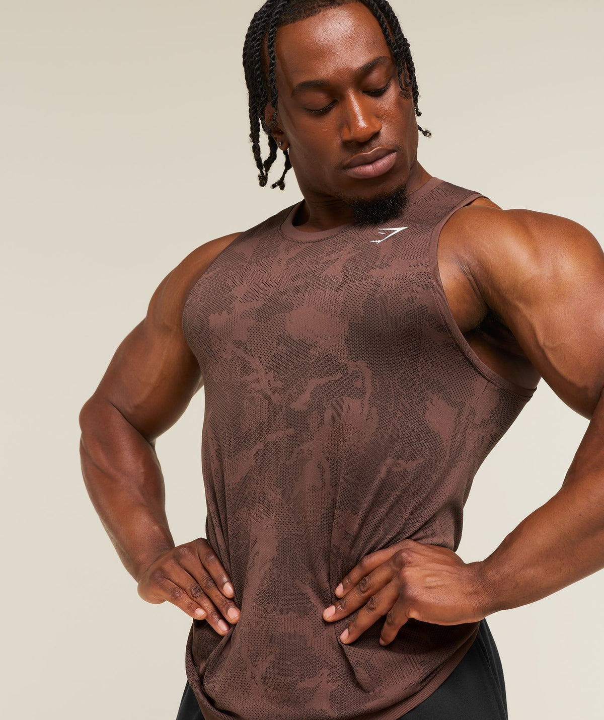 Gymshark Geo Seamless Tank - Espresso Brown/Black