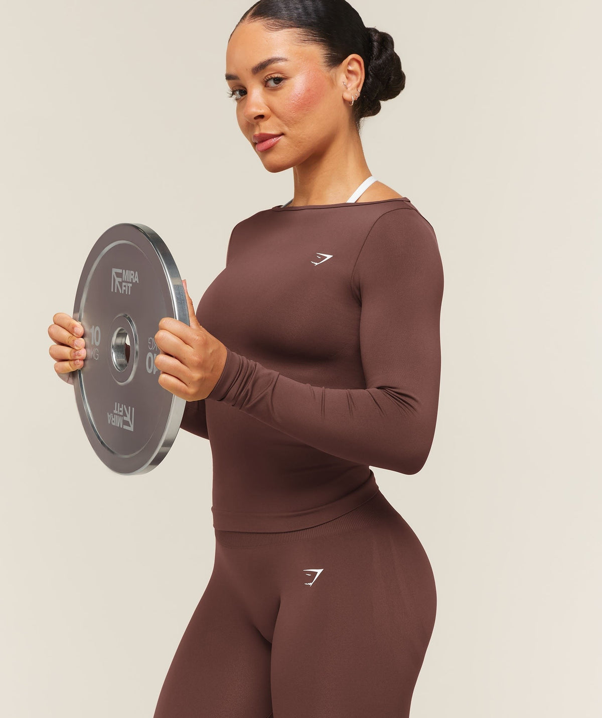 Gymshark Everyday Seamless Wide Neck Long Sleeve Top - Espresso Brown