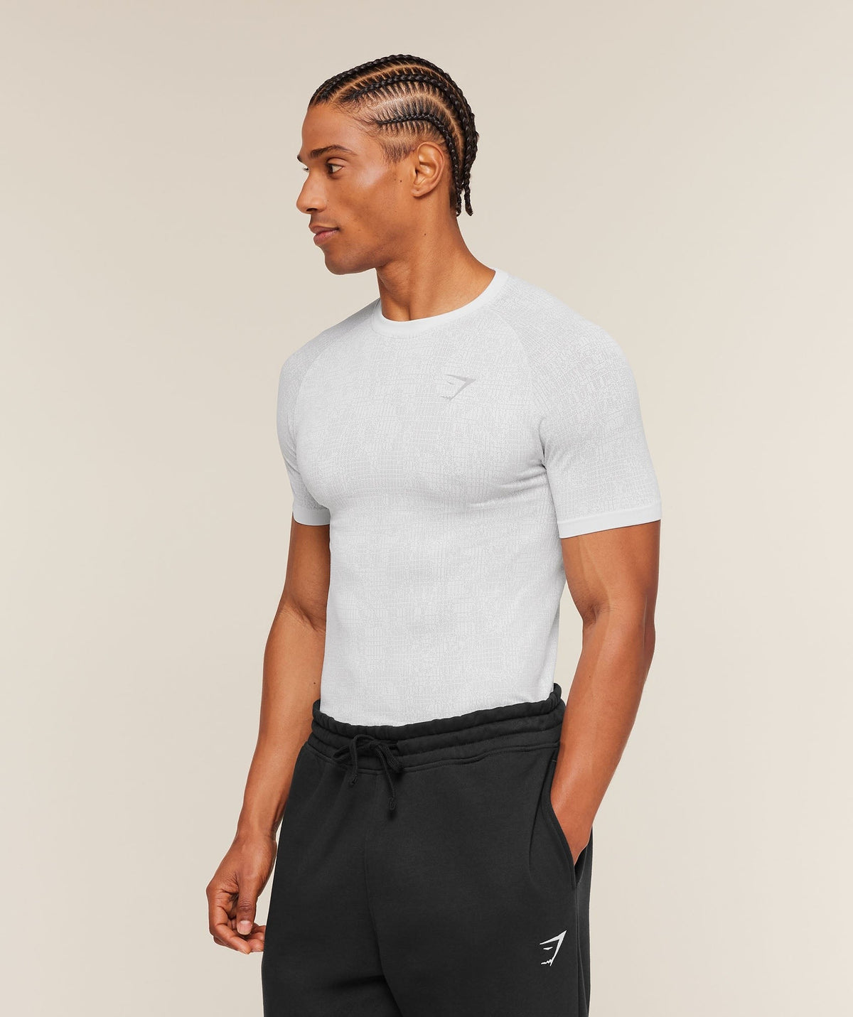 Gymshark Geo Seamless Grid Tee - White/Silver Grey
