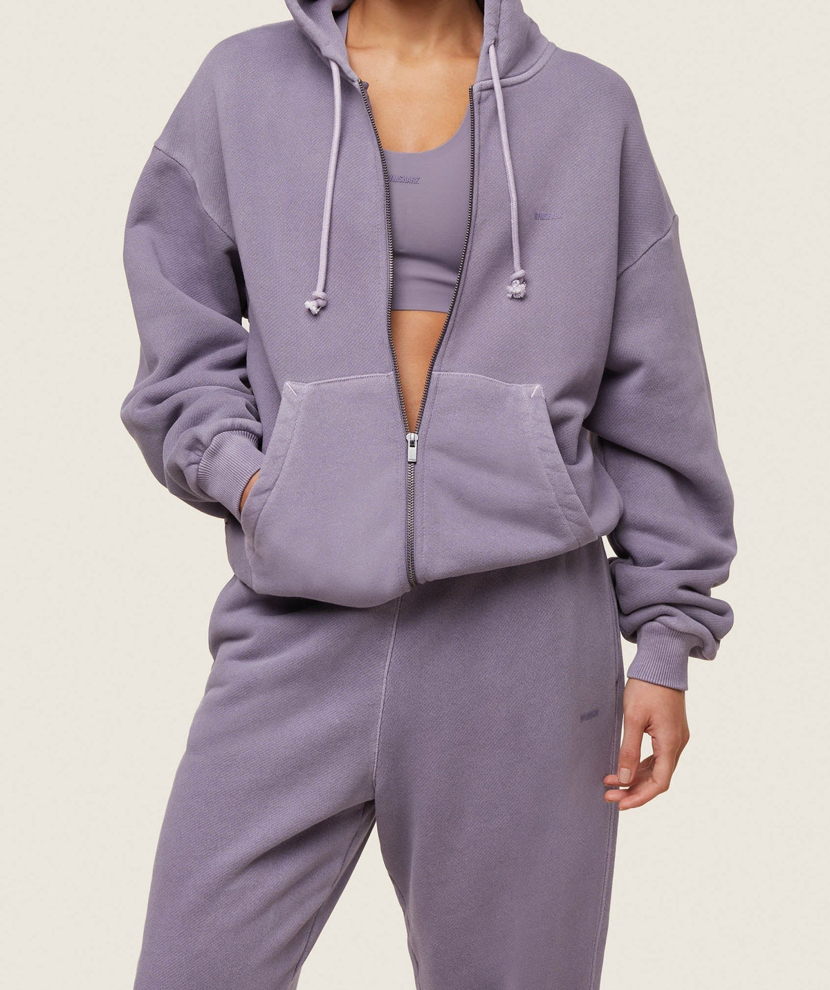 Gymshark Comfort Oversized Full Zip Hoodie - Fog Purple/Pigment Garment Dye + Wash