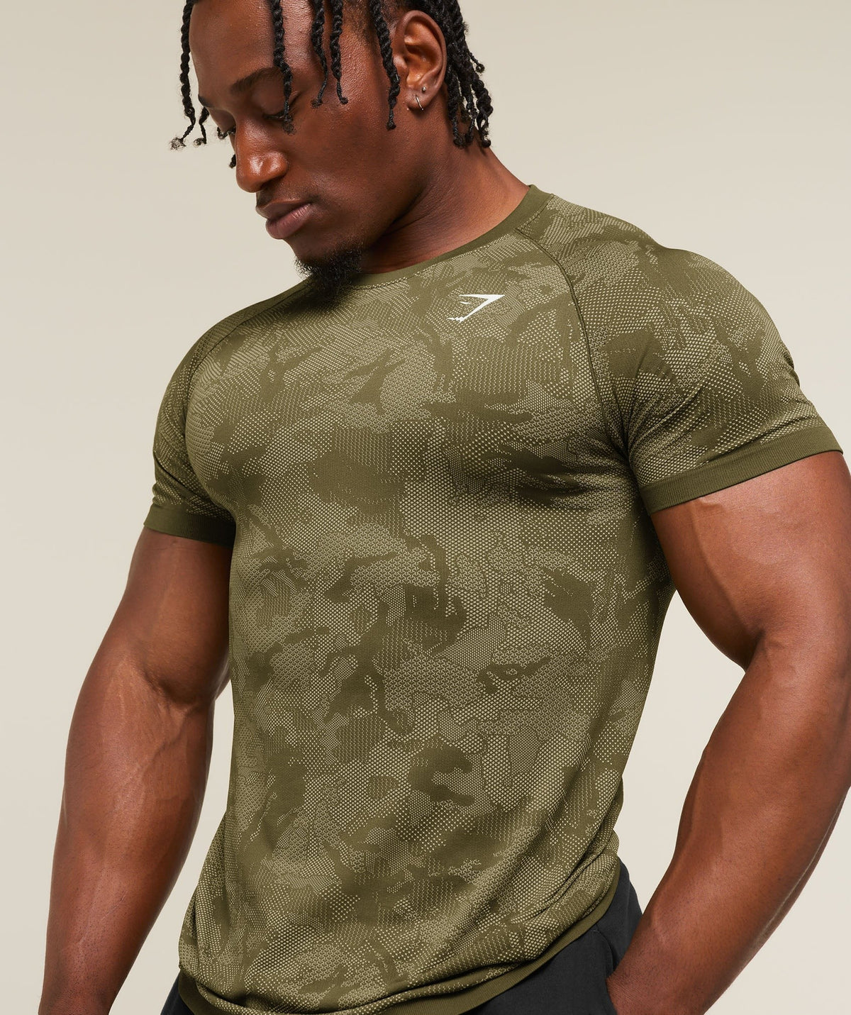 Gymshark Geo Seamless Tee - Canvas Green/Chalk Beige
