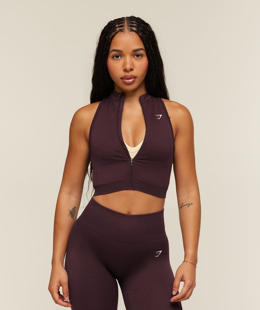Gymshark Adapt Solid Zip Front Top - Cherry Purple