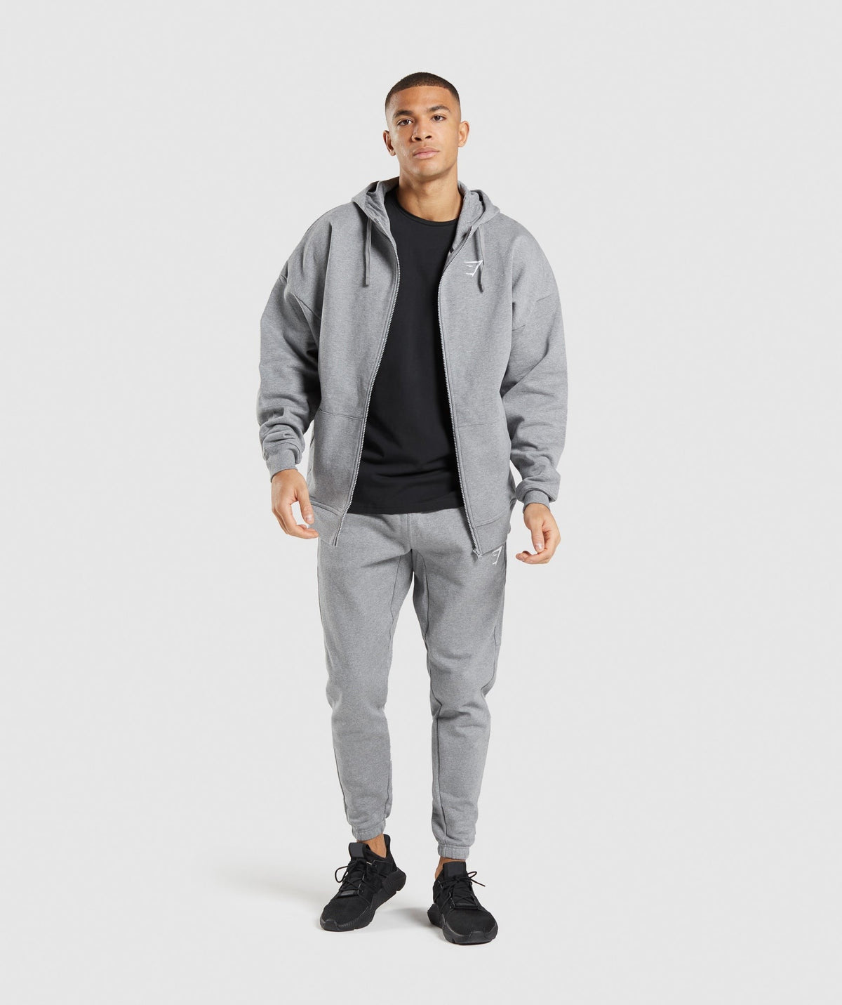 Gymshark Essential Oversized Zip Up Hoodie - Charcoal Core Marl