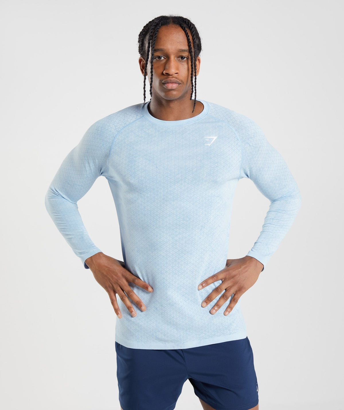 Gymshark Geo Seamless Long Sleeve Tee - White/Moonstone Blue