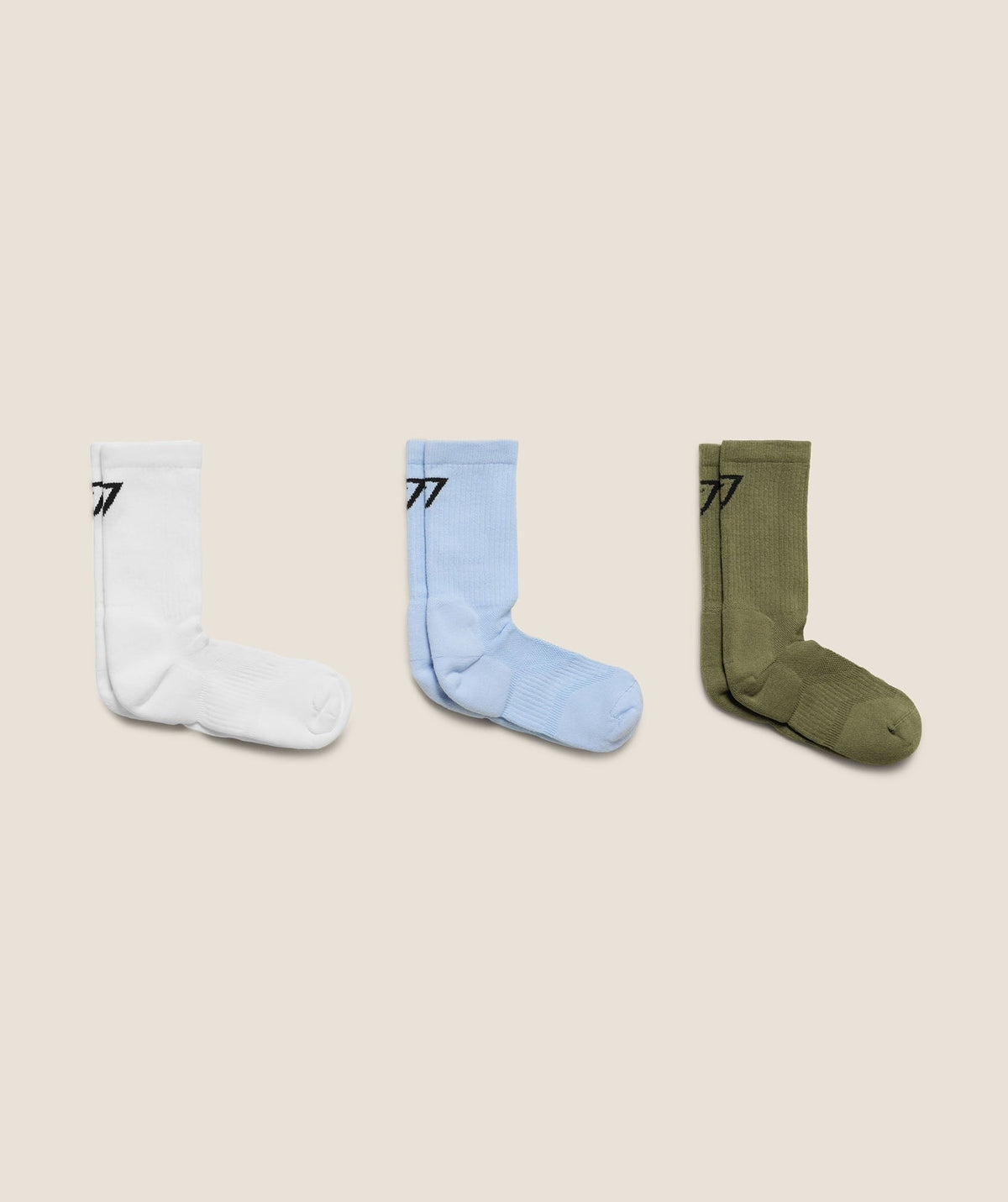 Gymshark Performance Crew Socks 3pk - White/Tranquil Blue/Grounded Green