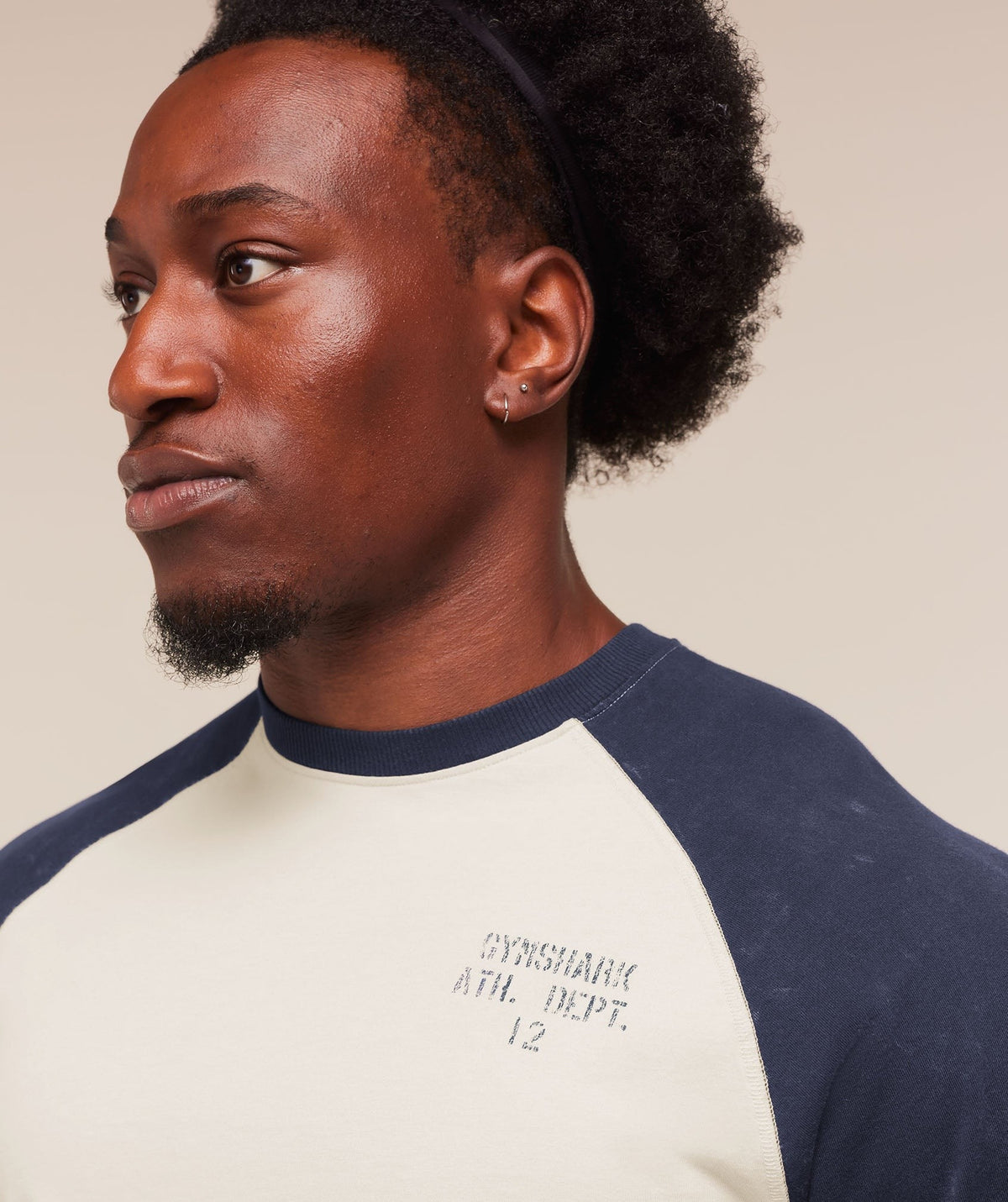 Gymshark Retro Collegiate 3/4 Sleeve Tee - Tinted White/Heavy Blue