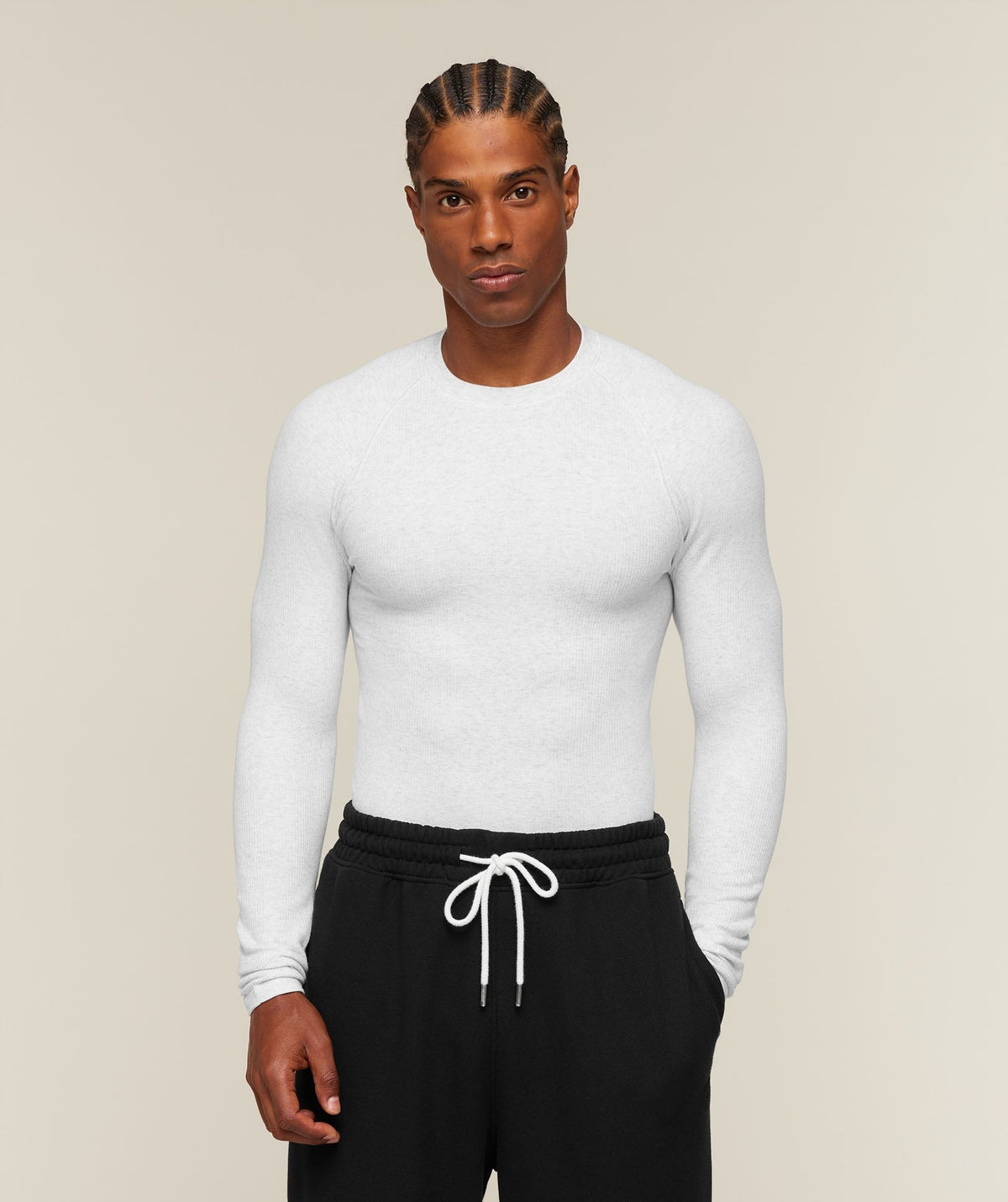 Gymshark Cotton Seamless Long Sleeve Tee - White Grey Marl