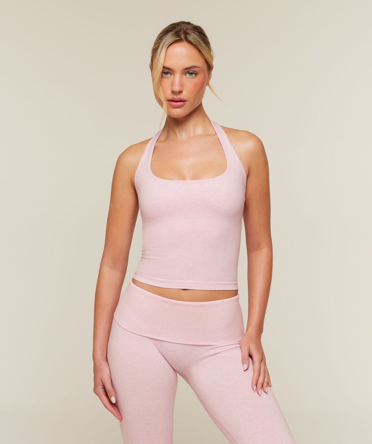 Gymshark CottonMoveTM Halterneck Top - Gentle Pink Marl